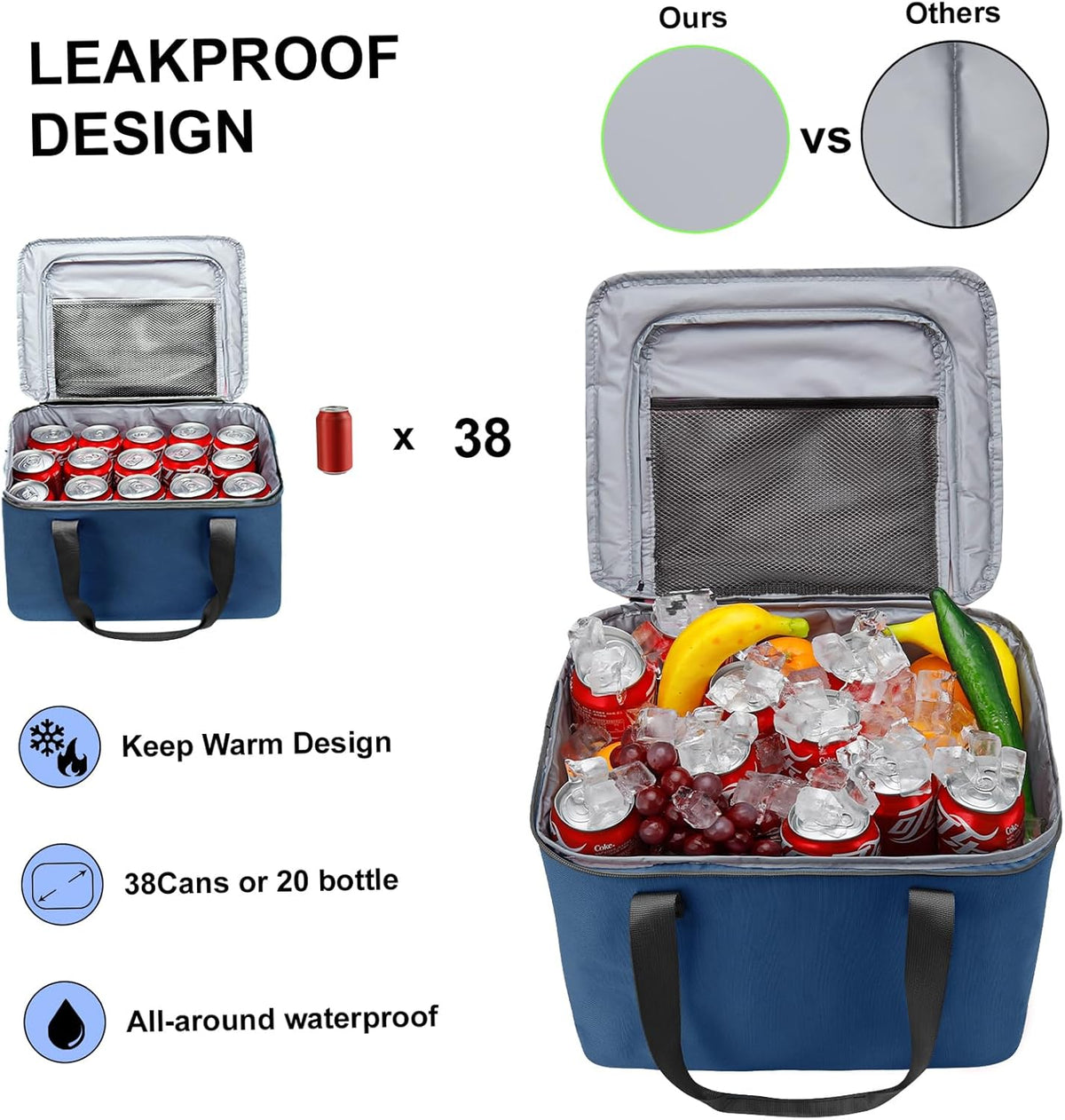 Car Trunk Organizer and Storage with Lid & Removable Leakproof Cooler Bag, Car Accessories 6 Removable Dividers for Custom Space, Collapsible Large Trunk Organizers Interior for SUV Sendan with Cover
