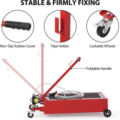 Garvee 20 gal Oil Drain Pan Oil Drain Tank, 76 L Low Profile Oil Drain Pan, Large Capacity Oil Change Pan with Manual Pump & T Foldable Hand and Wheels, 8 ft Hose Oil Drain Cart for Car, SUV, Trucks