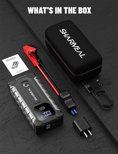 Sharmeal Car Jump Starter 5000A, Jump Starter Battery Pack for 10.0L Gas and 9.0L Diesel, 12V Portable Jump Box with LED Light