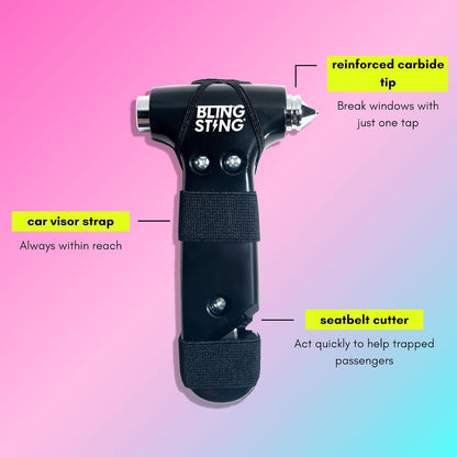 BLINGSTING Safety Hammer - Emergency Automotive Escape Tool with Window Breaker, Seat Belt Cutter & Adjustable Car Visor Strap - Tempered Glass Breaker - Steel Blade - Rose Gold (1 Count)