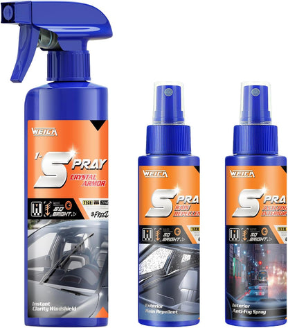 Spray Ultimate Glass Care Kit: 3-in-1 Water Spot Remover, Rain Repellent & Anti-Fog Interior Spray for Car Windshield & Windows | Streak-Free, Hydrophobic Coating, 72-Hr Fog Prevention