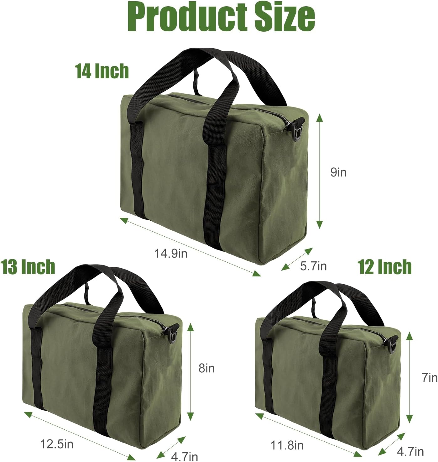Small Tool Bag,Close Top Wide Mouth Tool Organizer Bag,Large Capacity Tool Bags for Men,Canvas Tool Storage Bag for Storage Handbag for Screwdrivers,Wrench,Pliers Hand Tools (black, 12 Inch)
