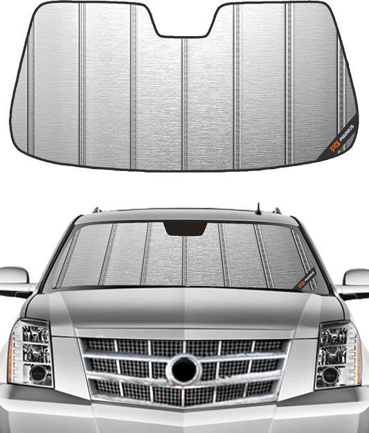 Pigenius Windshield Sunshade for Chevy Silverado/GMC Sierra 1500 2007-2013 (New Body Style Only), 2500HD/3500HD 2007-2014, Metallic Silver Finish