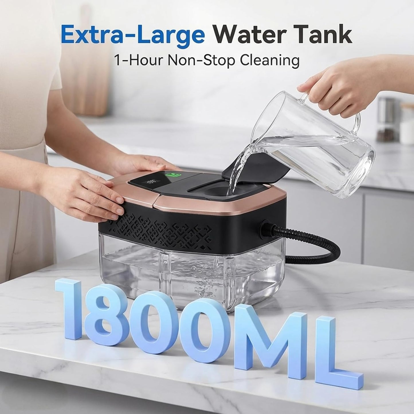 Steam Cleaner, 15s Heat-Up, 1.9QT Tank, 3Level Adjustable Handle, with 16PCS Accessories, Portable Steamer for Cleaning, Steam Cleaner for Home, Car Detailing, Dirt, Grease, Grout, Tile （blackgold）