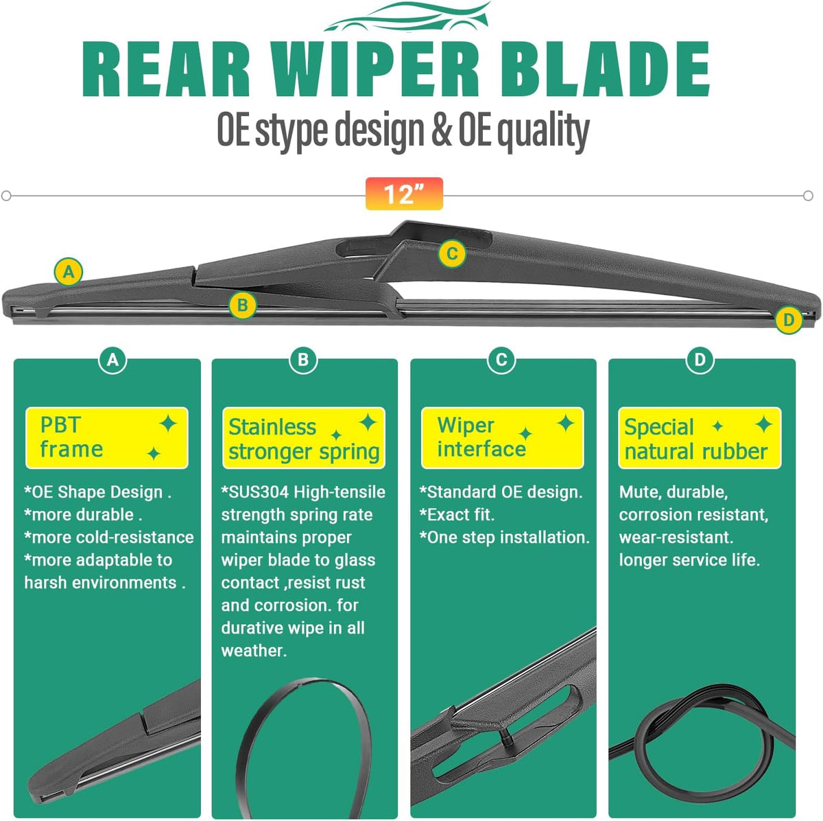 26" 16" 12" Windshield Wiper Blades Replacement for Toyota RAV4 2019 2020 2021 2022 2023 2024 2025 RAV 4 / Mazda 5 2006-2015 Premium All Weather Front Rear Wipers Set - OEM Quality (Pack of 3) - Colors C