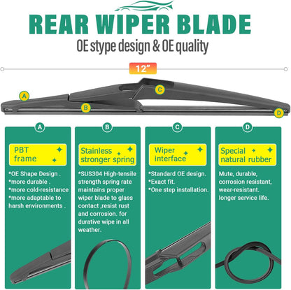 26" 16" 12" Windshield Wiper Blades Replacement for Toyota RAV4 2019 2020 2021 2022 2023 2024 2025 RAV 4 / Mazda 5 2006-2015 Premium All Weather Front Rear Wipers Set - OEM Quality (Pack of 3) - Colors D
