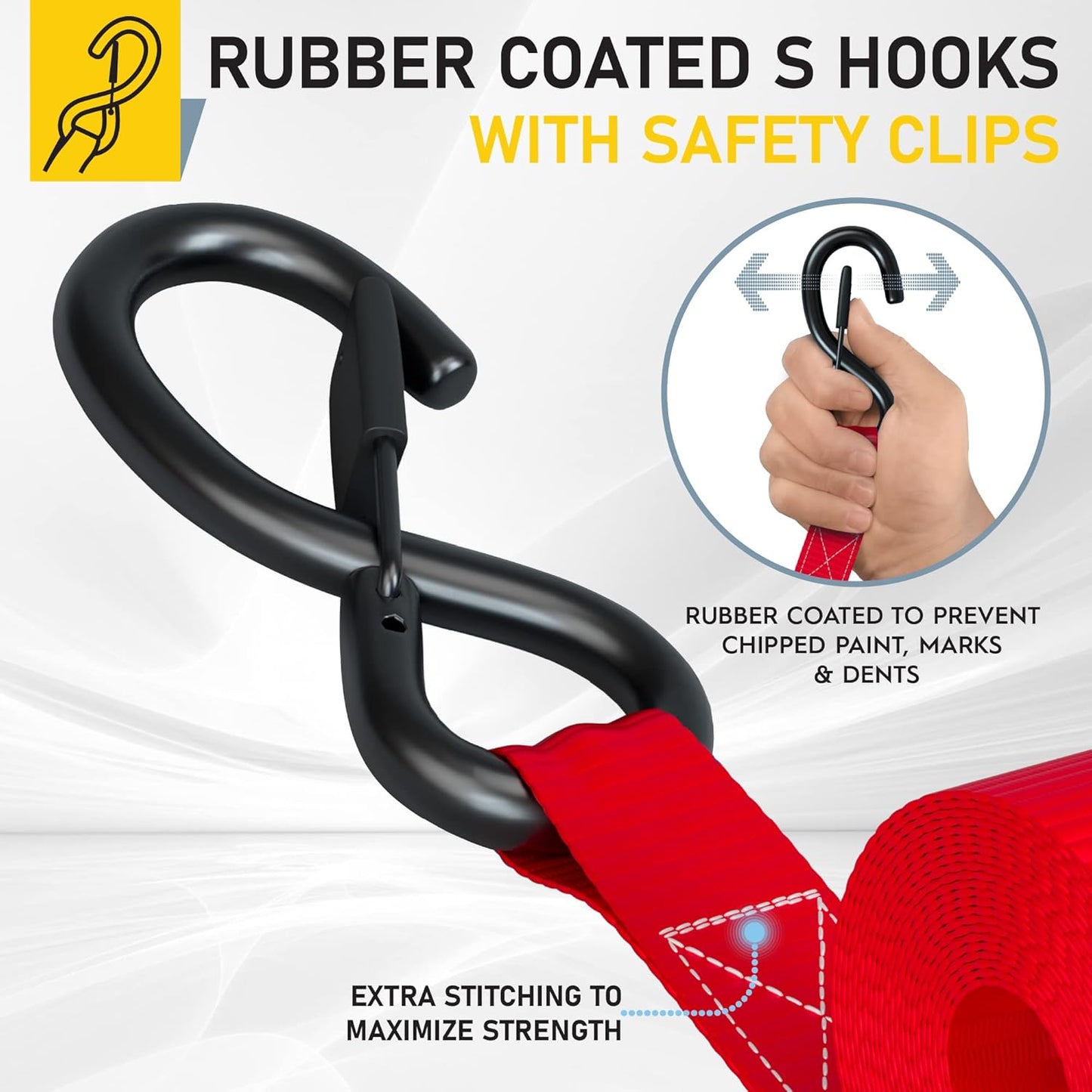 AUGO Ratchet Straps Heavy Duty 4 Pack -15 FT - 2200 LB Break Strength – with Safety Lock S Hooks - Cargo Straps for Moving, Appliances, Motorcycle – Soft Loop Tie Down Straps