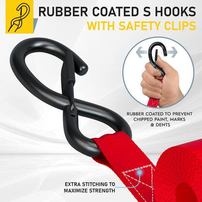 AUGO Ratchet Straps Heavy Duty 4 Pack -15 FT - 2200 LB Break Strength – with Safety Lock S Hooks - Cargo Straps for Moving, Appliances, Motorcycle – Soft Loop Tie Down Straps