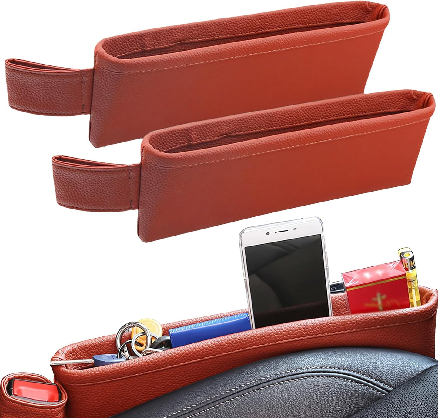 2 Pack Update Car Seat Gap Filler Organizer Leather Console Storage Box Front Side Pocket Seats Organizers Filler Interior Car Accessories for Phone Wallet Coin Key Sunglasses (Black)