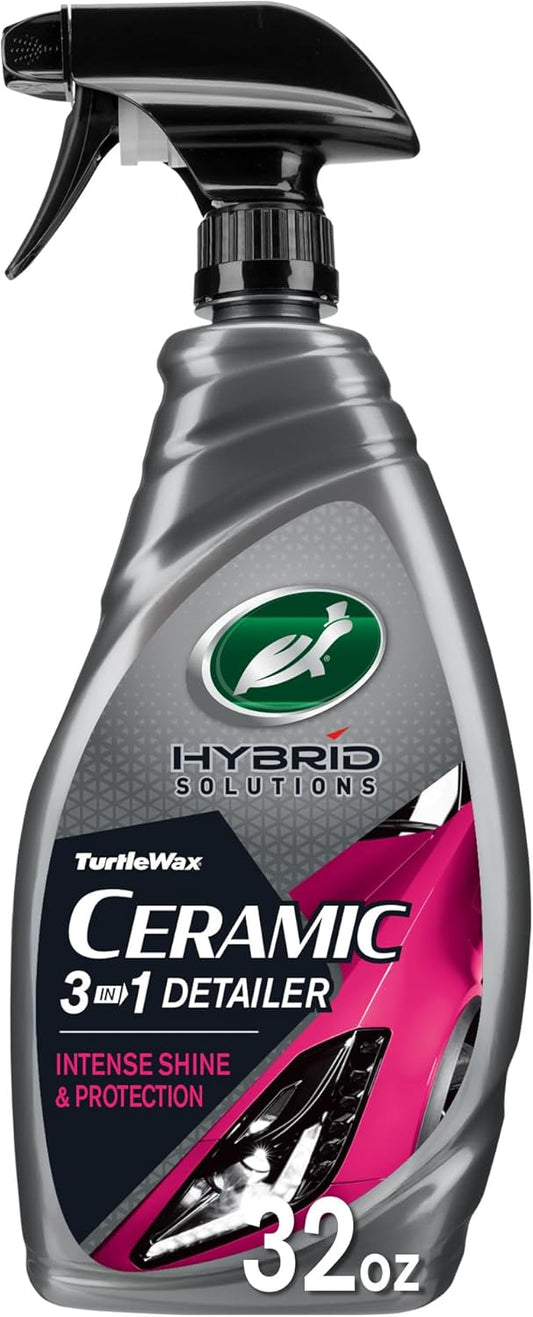 Turtle Wax Hybrid Solutions Ceramic 3-in-1 Car Detailer, Waterless Car Wash, Long-lasting HydrophobicWax Protection and High Gloss Shine, Safe For All Exterior Surfaces, 32 oz (Pack of 3)