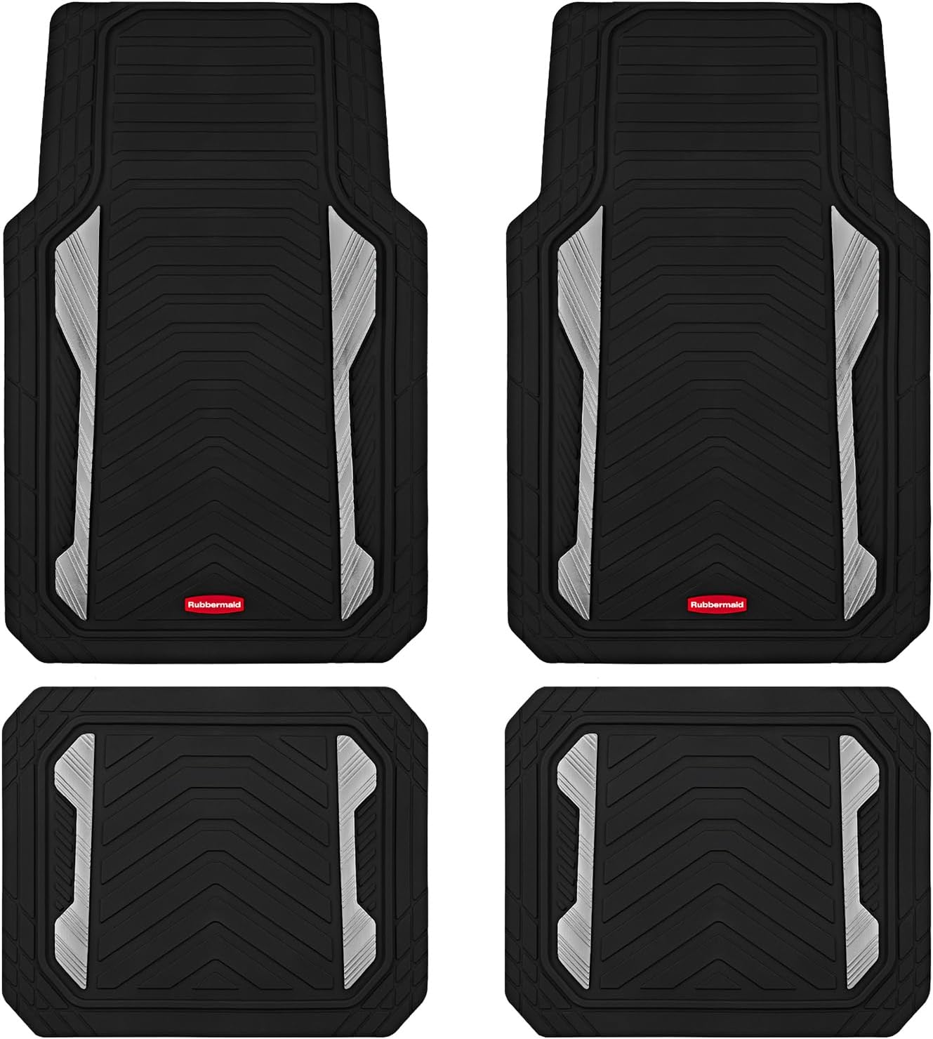 Rubbermaid Car Floor Mat, Heavy Duty All-Weather Car Mats Full Set with Dual-Tone Pink Aluminum Inserts – Universal Fit, Anti-Slip Backing, Trim-to-Fit for Most SUV, Sedan, Van
