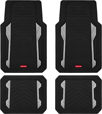 Rubbermaid Car Floor Mat, Heavy Duty All-Weather Car Mats Full Set with Dual-Tone Pink Aluminum Inserts – Universal Fit, Anti-Slip Backing, Trim-to-Fit for Most SUV, Sedan, Van