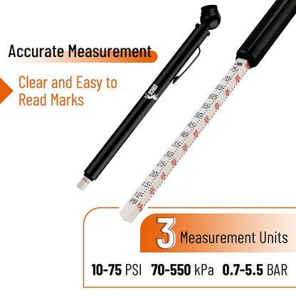 UNCO Pencil Tire Gauge, 2 Pack, 10-75 PSI, Car Tire Air Gauge