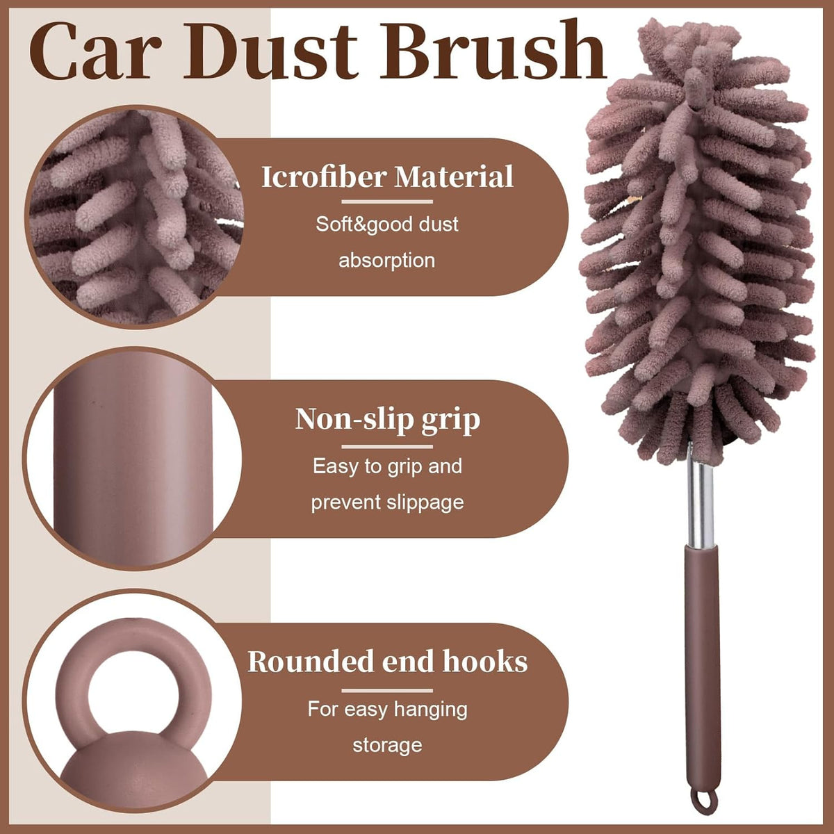 2 PCS Car Interior Duster with Extension Pole, Microfiber Car Duster with Bendable Head, Car Accessories Dusters Exterior&Interior Scratch Free, for Cleaning of Vehicle Details, Offices, Windows(Pink)