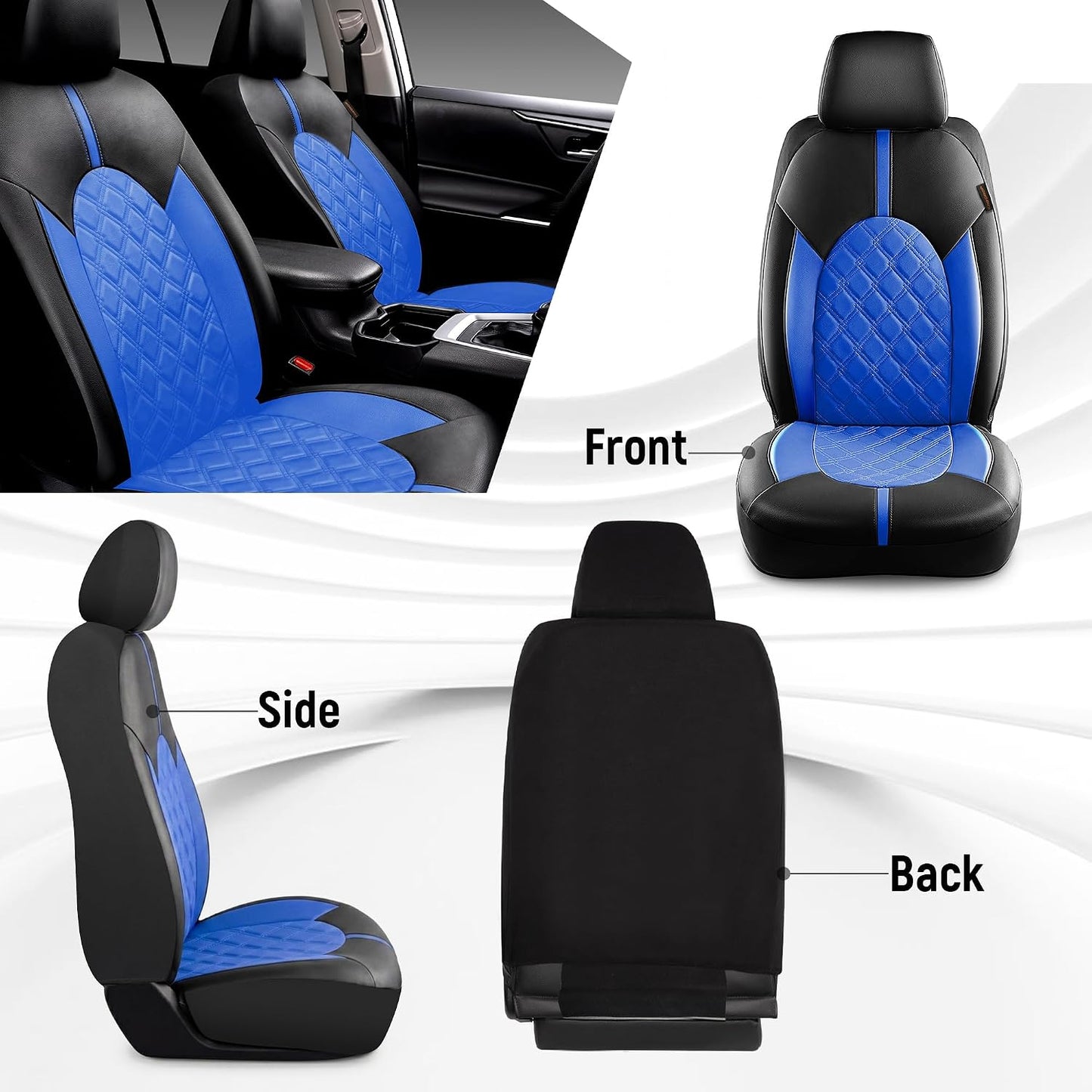 CAROMOP Luxury PU Leather Car Seat Covers Full Set-Waterproof Seat Protectors with Split Bench Seat Covers for Cars-Universal Cars Interior Covers for Sedans, SUVs, Pick-up Trucks(Gray/Gray Line)
