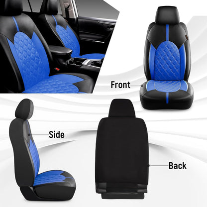 CAROMOP Luxury PU Leather Car Seat Covers Full Set-Waterproof Seat Protectors with Split Bench Seat Covers for Cars-Universal Cars Interior Covers for Sedans, SUVs, Pick-up Trucks(Gray/Gray Line)