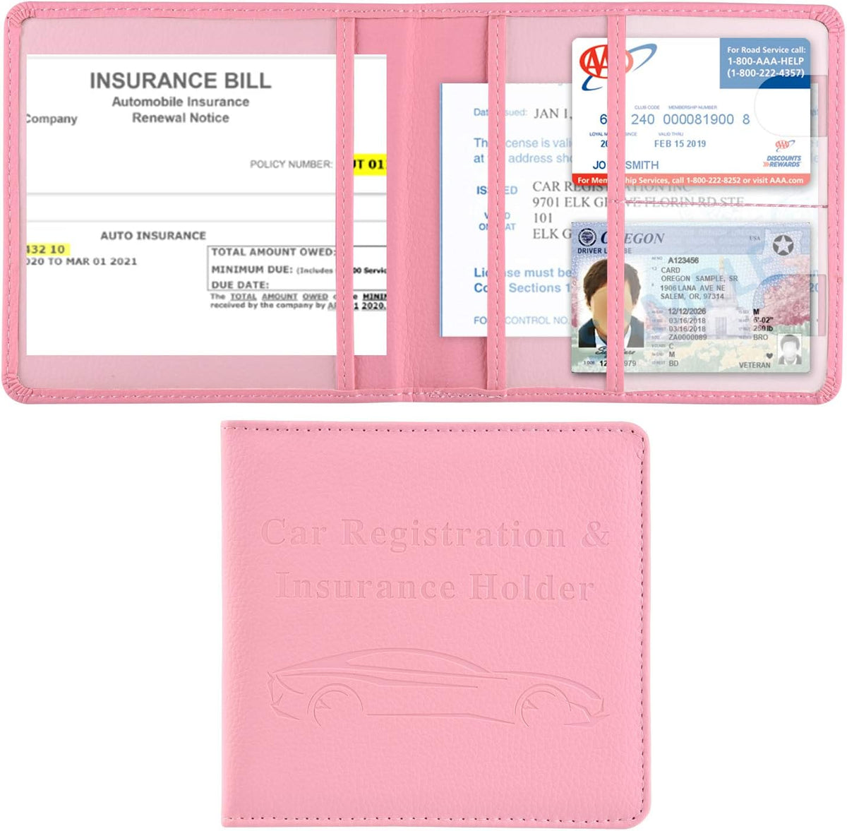 Car Registration and Insurance Holder, Car Accessories Vehicle Glove Box Car Organizer Women Wallet Case for Cards, Essential Document, Driver License by Cacturism, Pink | for Cards