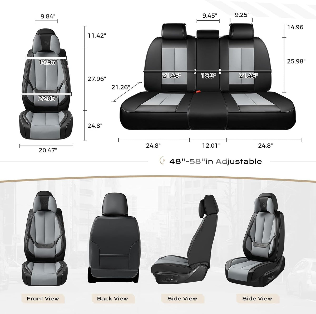Coverado Seat Covers Full Set, Black Seat Covers for Cars 5 Seats, Car Seat Protector, Waterproof Nappa Leather Car Seat Cushion, Front and Rear Car Seat Cover Fit for Most Sedans SUV Pick-up Truck - Colors B
