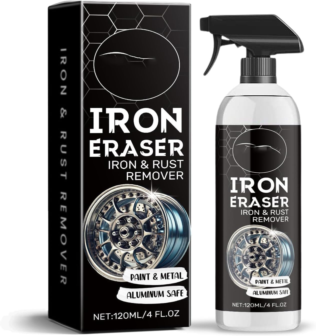 Iron Eraser Rust Remover Spray, Iron Eraser Iron and Rust Remover for Car Wheels and Paint, Fast Acting Rust and Brake Dust Remover, Professional Automotive Surface Cleaning (1PCS)
