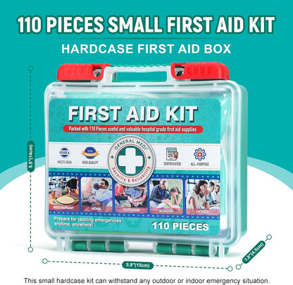 General Medi 110 Pieces Small First Aid Kit - HardCase First Aid Box - Contains Premium Medical Supplies for Travel, Home, Office, Vehicle, Camping, Workplace & Outdoor
