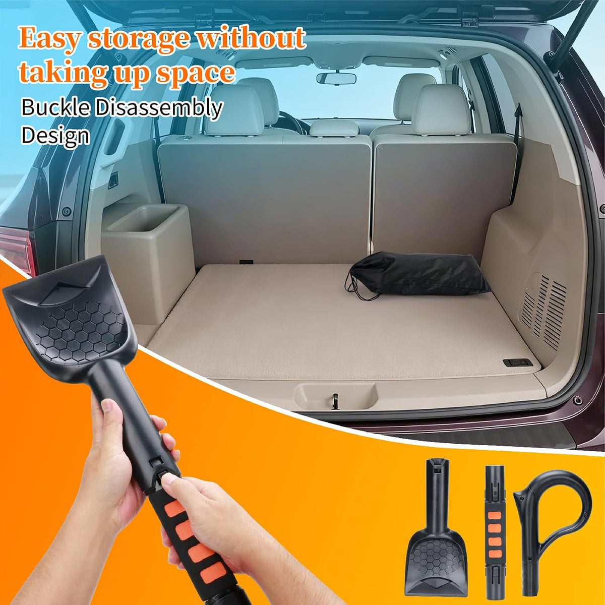 45.6" Ice Scraper and Snow Brush for Car Windshield [Silicone Bristles] ,3-in-1 Extendable Emergency Snow Shovel with Ergonomic Foam Grip and 360° Pivoting Brush Head for Christmas, Car Auto Truck SUV
