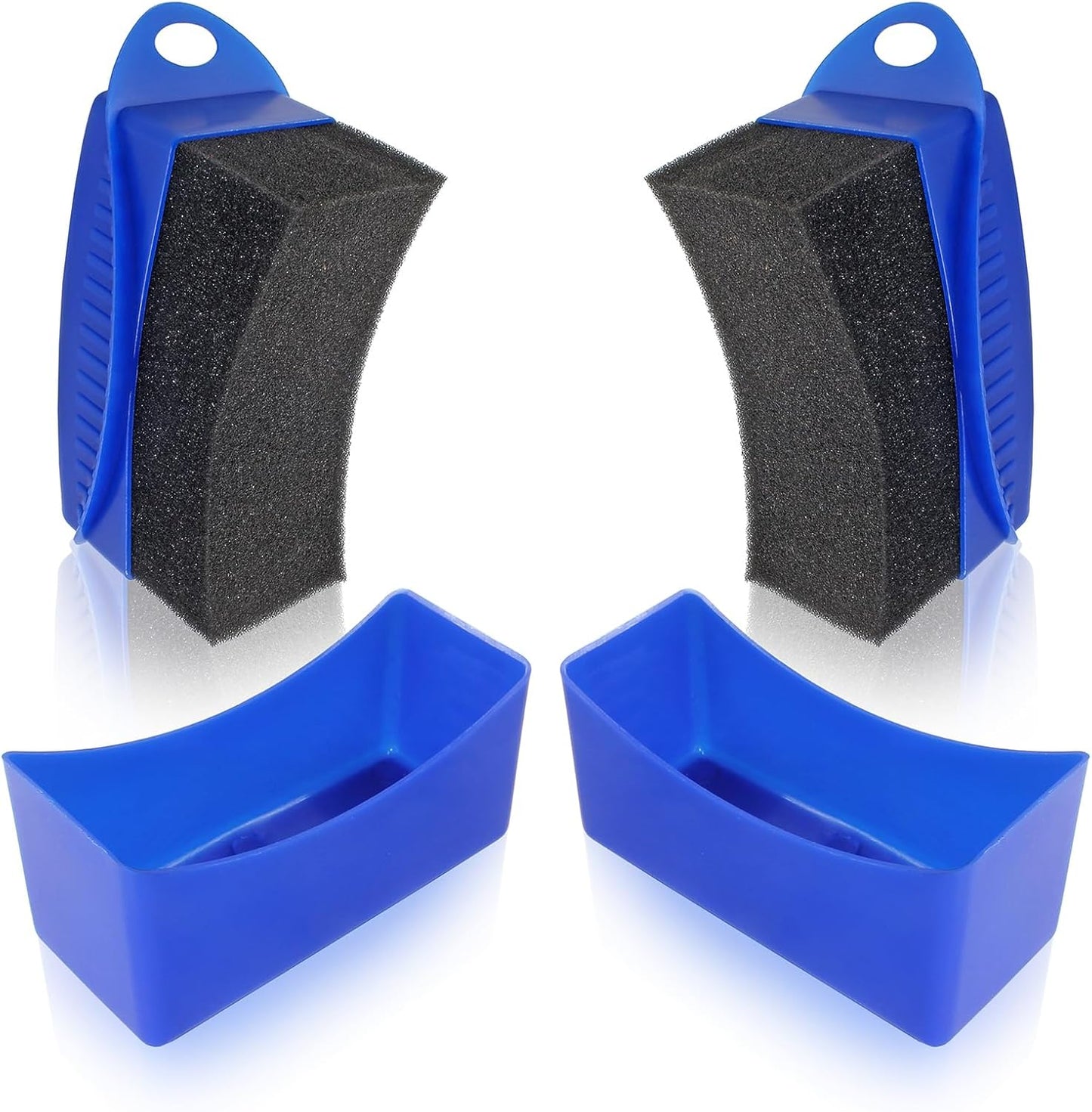 2Pcs Tire Dressing Applicators,Tire Shine Applicator Pads,Reusable Tire Dressing Sponge Pad Car Tire Applicator Pads with Lid for Car Glass, Painted Steel & Porcelain (Blue, Curved