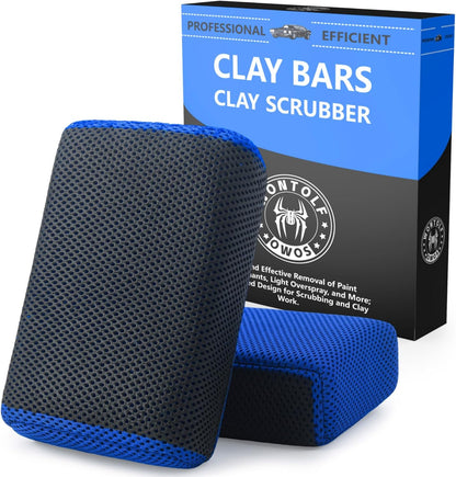 2 Pack 2 in 1 Clay Scrubber Car Clay Bar Auto Detailing Kit, Car Clay Wash Sponge, Premium Grade Magic Clay Mitt Towel, Easily Cleans Paint Contaminants, Debris, and Road Grime Light Overspray