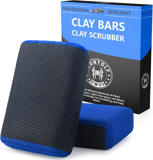 2 Pack 2 in 1 Clay Scrubber Car Clay Bar Auto Detailing Kit, Car Clay Wash Sponge, Premium Grade Magic Clay Mitt Towel, Easily Cleans Paint Contaminants, Debris, and Road Grime Light Overspray