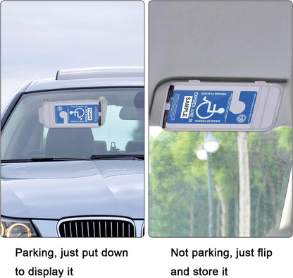 Handicap Placard Holder for Auto, Wisdompro Disabled Parking Permit Sign Protector for Car Sun Visor with Note Paper Slot, Pen Holder and Elastic Strap - Black