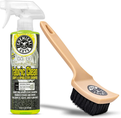 Chemical Guys Sprayable Citrus Fabric Clean Carpet & Upholstery Cleaner (Car Carpets, Seats & Floor Mats), 16 fl oz, Citrus Scent + Induro 7 Heavy Duty Nifty Interior Brush - HOL463