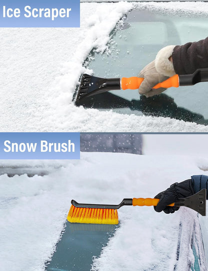 Autovir 27" Snow Brush and Ice Scrapers for Car Windshield (1 Pack), Window Ice and Snow Scraper with Ergonomic Foam Grip, Snow Windshield Scraper with Aluminum Body, Winter Car Accessories (Green)