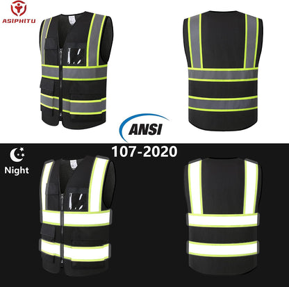 Reflective High Visibility Safety Vest for Men Women with Pockets Zipper Front Meets ANSI/ISEA Standards