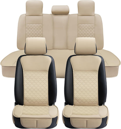 Elantrip 2PCs Front Car Seat Covers Leather Water Proof Seat Protector Universal fit for Most Cars SUVs and Trucks Black