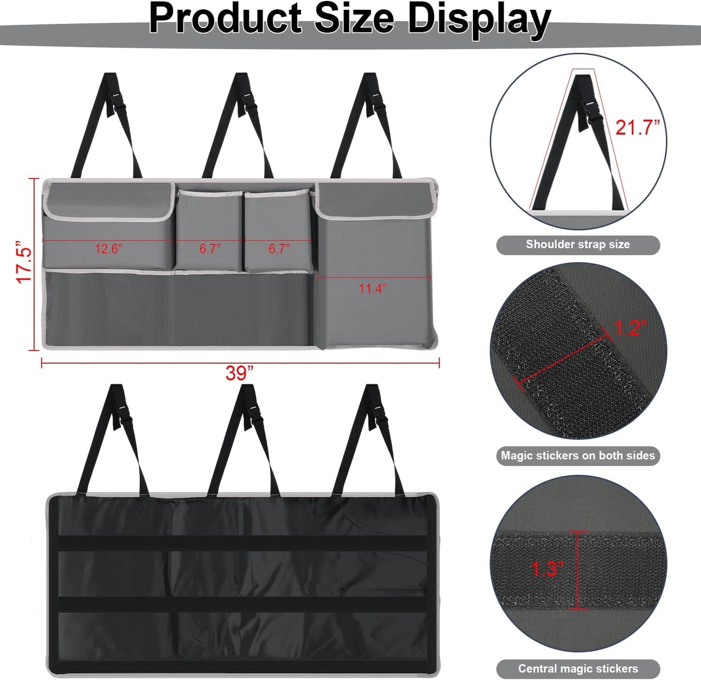 UYYE Trunk Hanging Organizer, Backseat Bag, Car Interior Accessories with 4 Pockets & 2 Mesh Pouches for Groceries, Will Provide More Storage Trunk Space for SUV, Jeep, MPVs