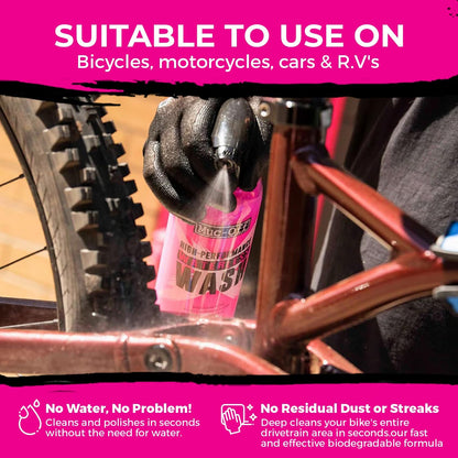 Muc-Off High Performance Waterless Bike Wash 750ml (Pack of 1) | Spray & Wipe Bike Cleaner | No Water Needed | Safe on Carbon Fibre | Cleans & Polishes with a Streak-Free Finish