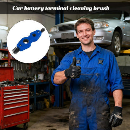 Car Battery Terminal Cleaning Brush, 4 in 1 Vehicle Battery Terminal Clean Steel Wire Heads Brush, Automotive Machine Part Cleaning Tool, Universal for SUV RV Lorry (Blue)