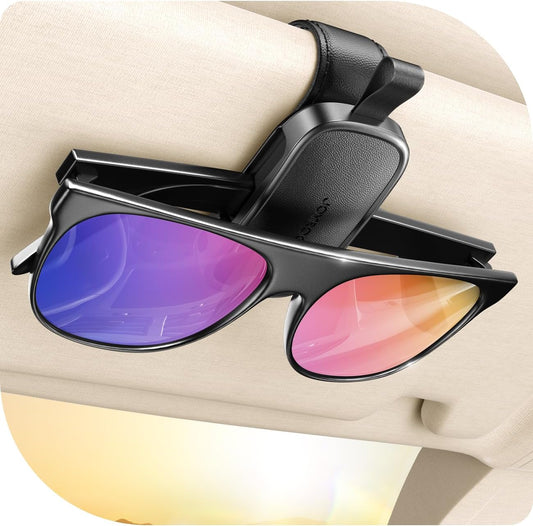 JOYROOM 2026 Unrivaled Stability Sunglass Holder for Car Visor, Magnetic Leather Sunglasses Holder Clip, One Hand Operation Car Glasses Holder, Universal Visor Clips for Cars Accessories, Black