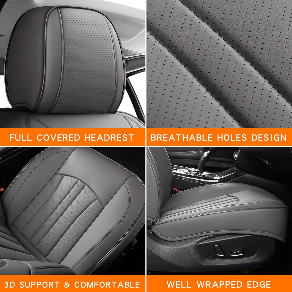 MINGBRON Car Seat Cover Full Set, Leather Car Seat Cover, Waterproof Seat Covers, Car Seat Cushion, Nappa Leather Seat Covers Car Seat Protector Universal Fit Most Cars Black