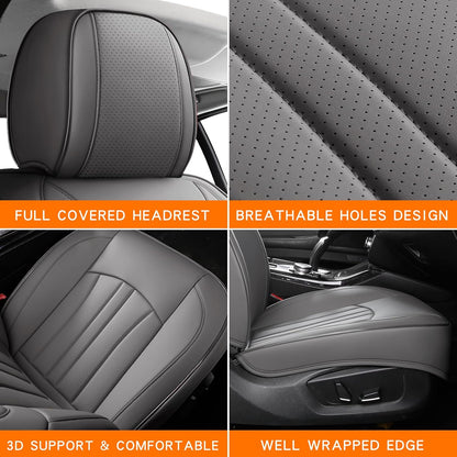 MINGBRON Car Seat Cover Full Set, Leather Car Seat Cover, Waterproof Seat Covers, Car Seat Cushion, Nappa Leather Seat Covers Car Seat Protector Universal Fit Most Cars Black