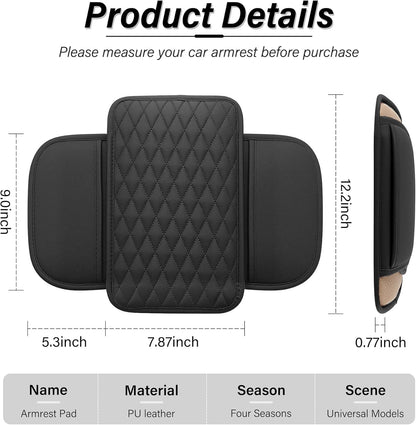 Amiss Car Center Console Cover, Upgraded Leather Car Armrest Cushion with 2 Storage Pockets, Universal Waterproof Cushion Pad, Non-Slip Car Interior Accessories, Fits Most Sedans SUVs Trucks (Black)