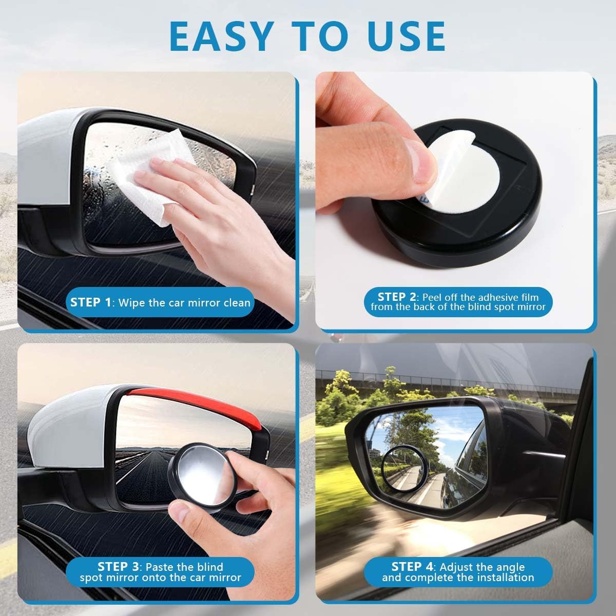 OBTANIM 4 Pack Blind Spot Mirror 2 Inch Angle Adjustable HD Glass Round Car Side Rear View Convex Mirror Accessories with Frame for Car SUV Trucks Motorcycles