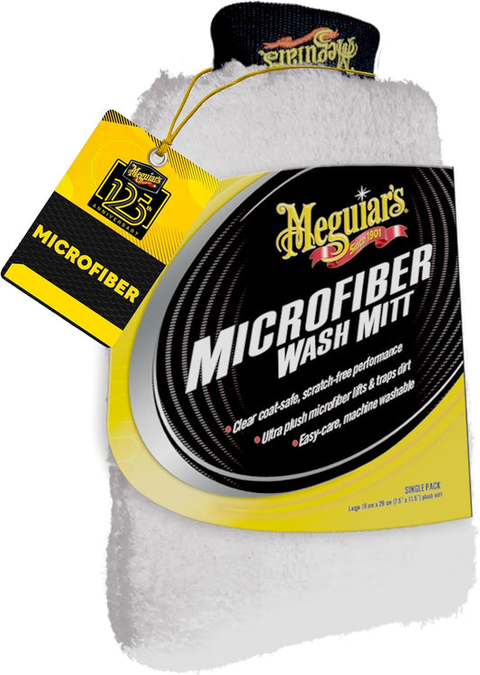 Meguiar's X3002 Microfiber Wash Mitt, Car Wash Mitt for DIY Drivers & Detailers—Designed for Scratch-Free Washing; Use On Exterior Paint and Clear Coat On Cars, Trucks & Suvs