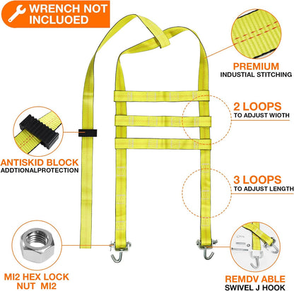 Tow Dolly Basket Straps with Flat Hook-2 Pack,Car Wheel Strap Tire Bonnet Net Fits 14"-19" Tires Auto Universal Vehicle Car Dolly Ropes Accessories