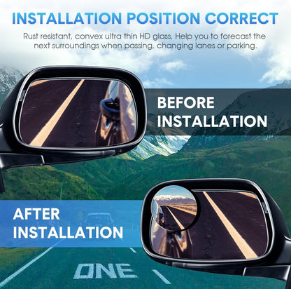 BBTO 4 Pcs Blind Spot Car Mirror 360 Convex Degree Adjustabe Glass Traffic Safety Rear View Mirror Spot Frameless Adjustable Self Adhesive Angle for Larger Image Exterior Accessories (Rectangle)