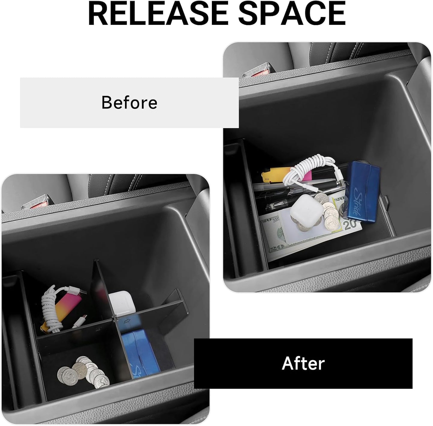Glove Box Dividers Organizer Compatible with Toyota 2016-2020 2021 2022 2023 Tacoma Accessories Black ABS Material Center Console Organizer