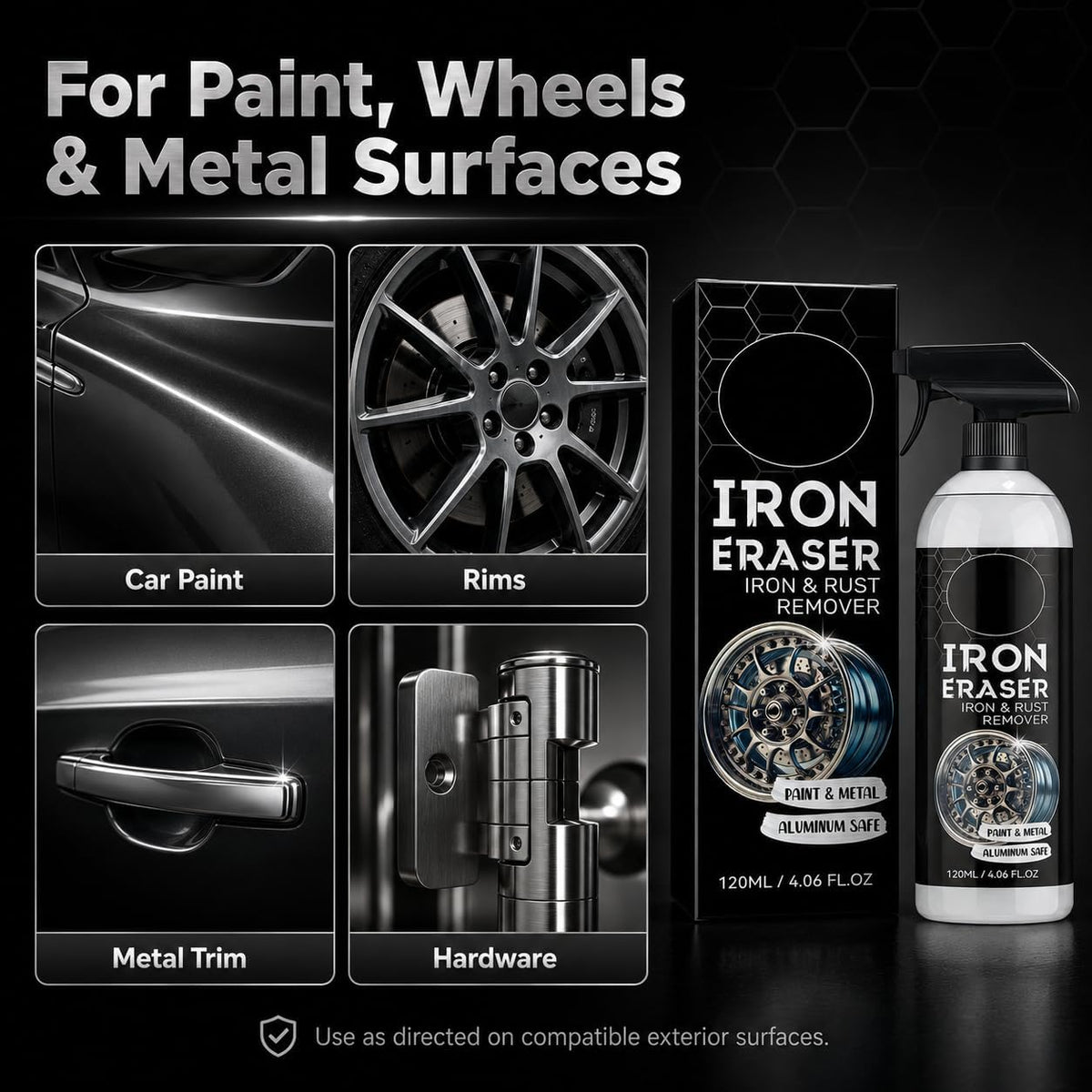 Iron Eraser Rust Remover Spray, Iron Powder Remover for Car Wheels, Paint and Automotive Surfaces, Fast Acting Automotive Surface Cleaner, 2 PCS (2 pcs)