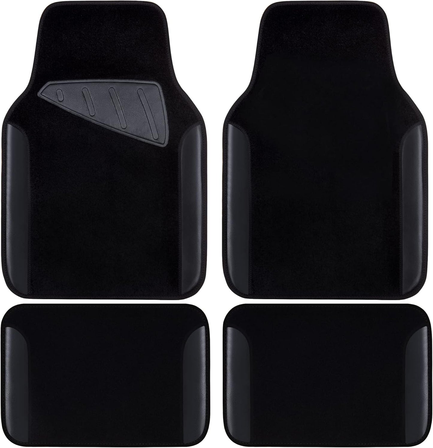 CAR PASS Waterproof Universal Fit Car Floor Mats, Faux Leather Car Carpet Mats, Black Car Mats with Anti-Slip Nibbs Backing & Driver Heel Pad Fit for SUV,Vans,sedans, Trucks,Set of 4pcs(All Black)