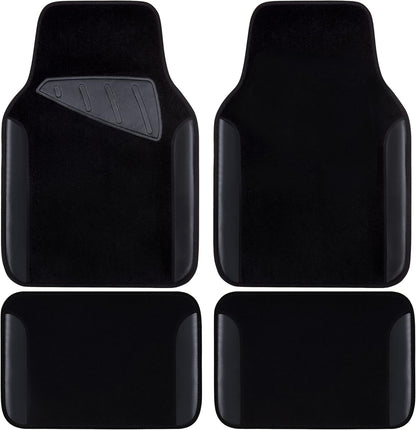CAR PASS Waterproof Universal Fit Car Floor Mats, Faux Leather Car Carpet Mats, Black Car Mats with Anti-Slip Nibbs Backing & Driver Heel Pad Fit for SUV,Vans,sedans, Trucks,Set of 4pcs(All Black)