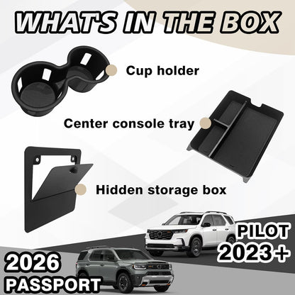 Muslogy Center Console Organizer Compatible with Honda Pilot 2023 2024 2025 2026, 2024-2026 Ridgeline/Passport Center Console Storage Box Divider Inserts Interior Accessories ABS Material(Gray)