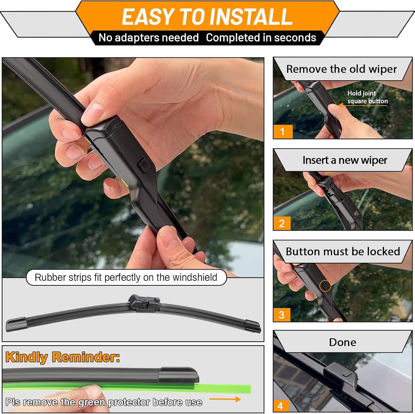 AUTOBOO 26"+19" Windshield Wipers Replacement for Tesla Model 3 2017 2018 2019 2020 2021 2022 2023 2024 2025 Model Y 2020 2021 2022 2023-2025 -Original Factory Quality (Pack of 2) - Colors B